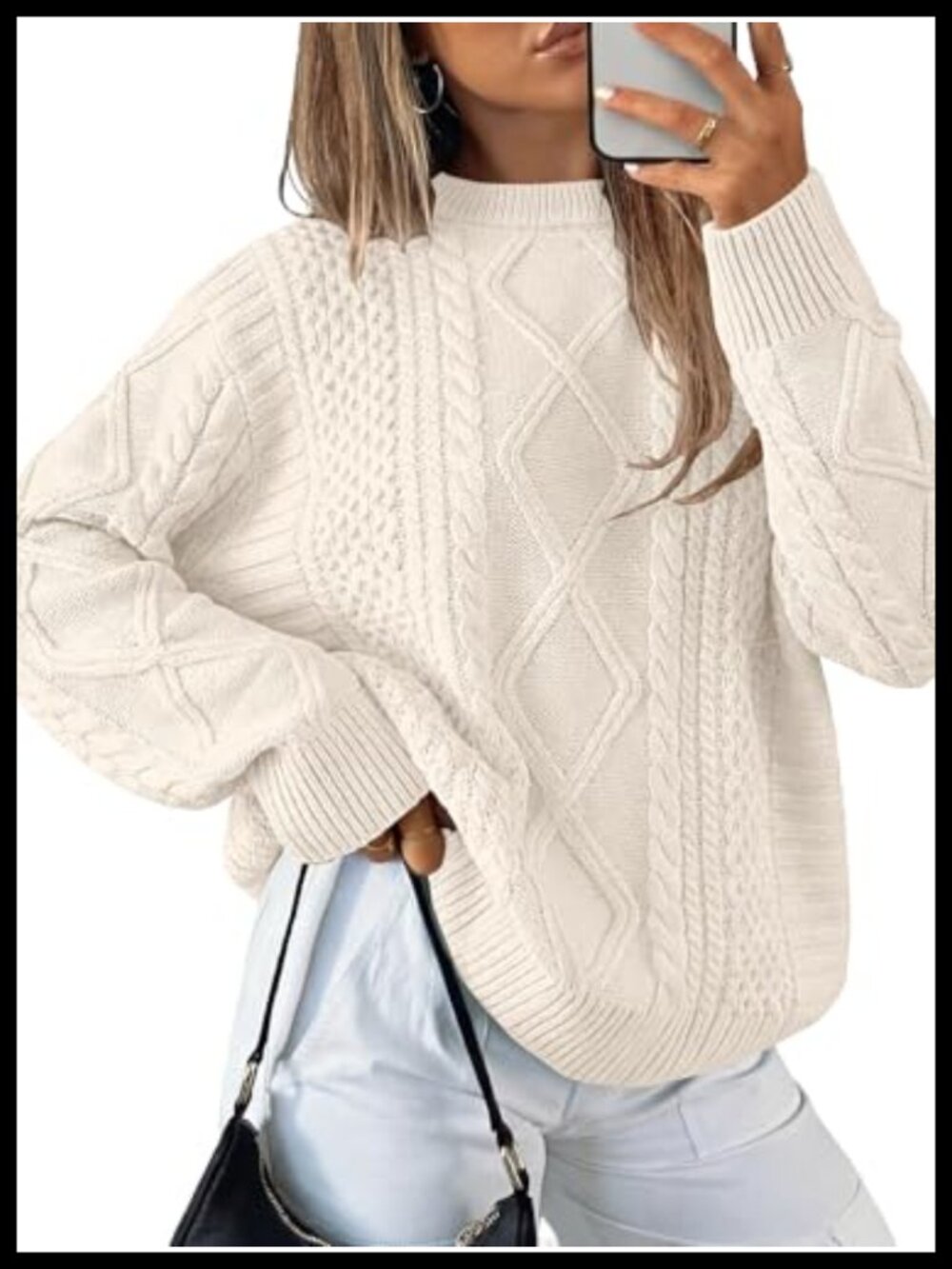 Oversized Cable Knit Pullover Sweater Crewneck Long Sleeve Fall Winter